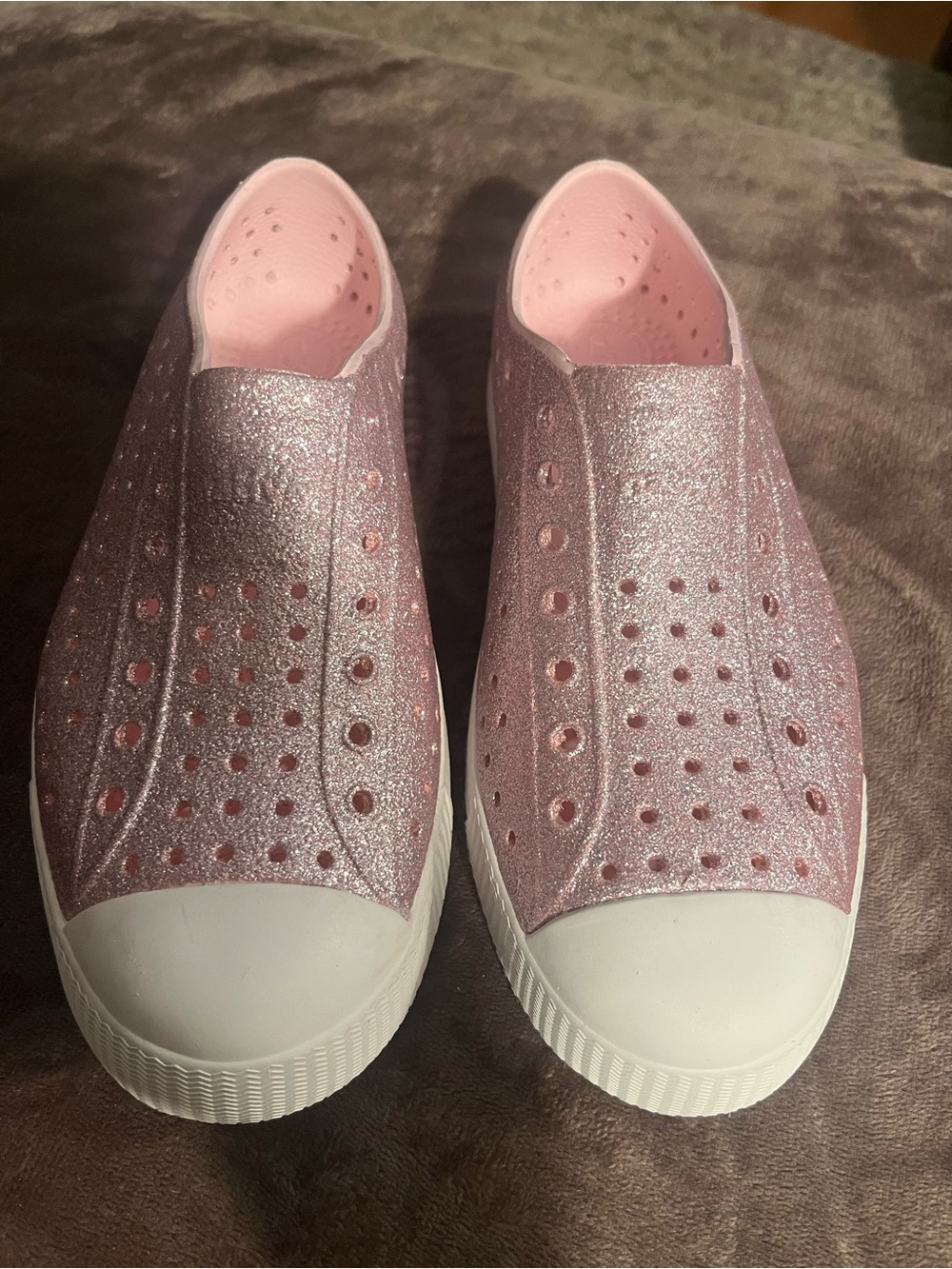 Native Shoes Kids Glitter Slip-On Shoes in Pink and White